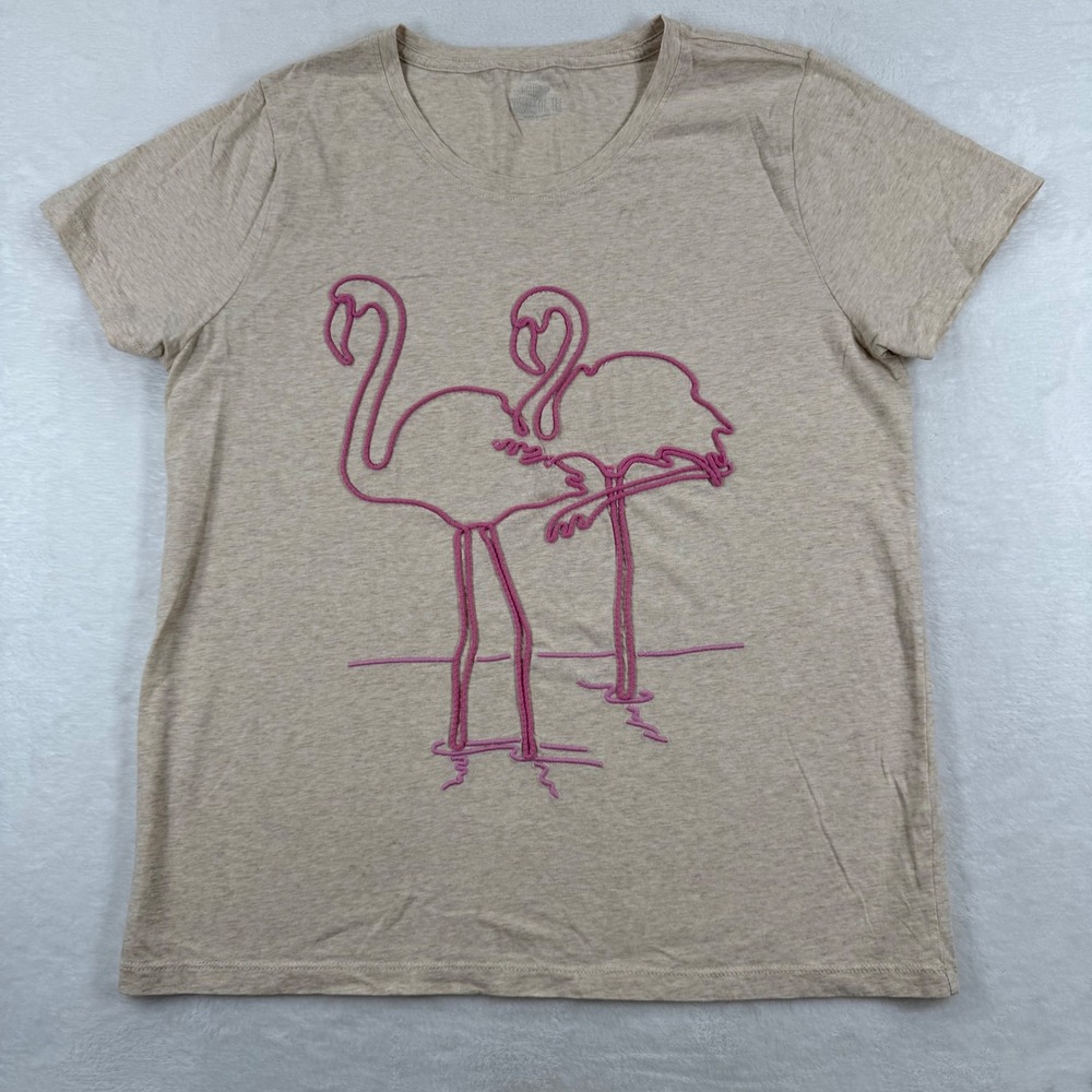 J.Crew Collector Tee Womens Large Beige Pink Rope Flamingo Graphic T-Shirt CJ064